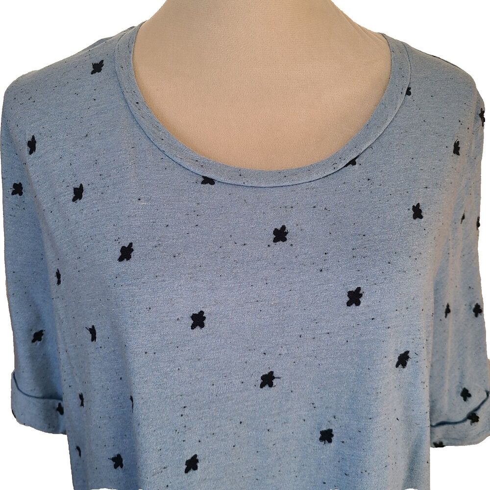Ulla Popken Sz 16/18 Blue Embroidered Stars Flowers Speckle Tunic Top Minimalist